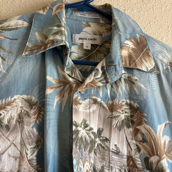 Pierre Cardin Blue and Brown Leaf Print Shirt - Picture 3 of 5